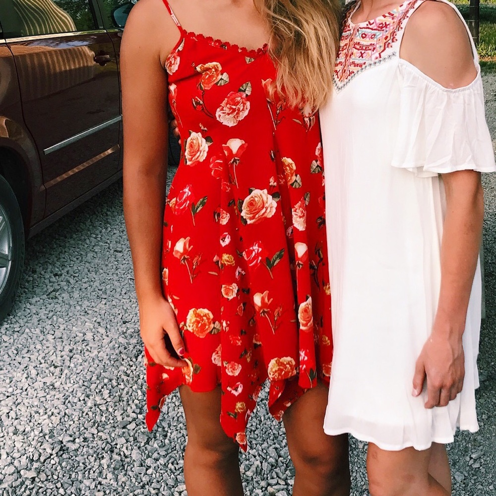 Red floral tank top dress